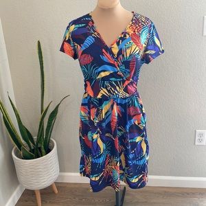 OUGES Bold Floral Short Sleeve Dress Large